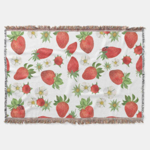 Strawberries Flowers: Watercolor Seamless Art Throw Blanket