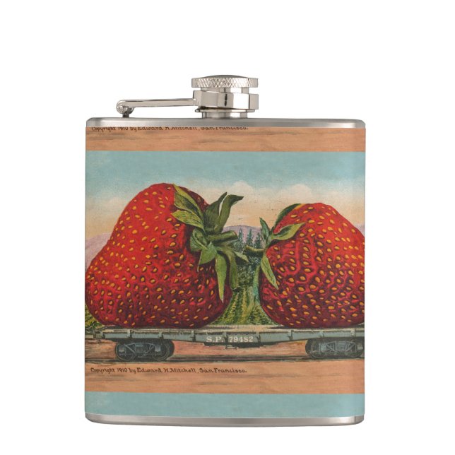 Strawberries Giant Antique Fruit Fun Hip Flask (Front)