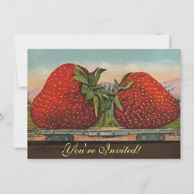 Strawberries Giant Antique Fruit Fun Invitation (Front)