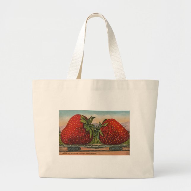 Strawberries Giant Antique Fruit Fun Large Tote Bag (Front)