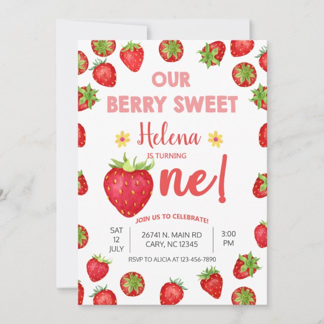Strawberries girl berry sweet birthday invitation. invitation (Front)