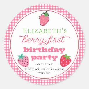 Strawberries Girl's Berry First Birthday Party Classic Round Sticker