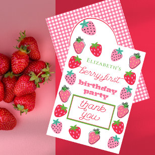 Strawberries Girl's Berry First Birthday Party  Thank You Card