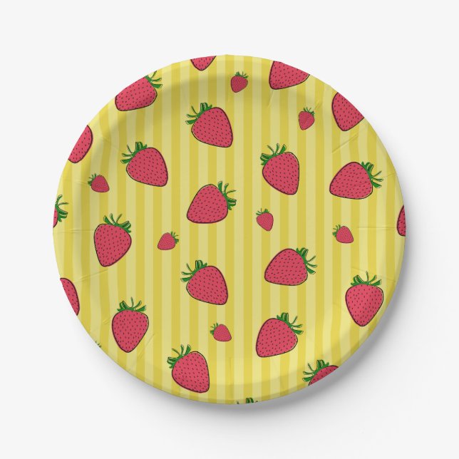 Strawberries Illustration Paper Plate (Front)