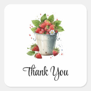 Strawberries in a Bucket Thank You Square Sticker