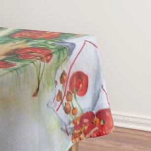 Strawberries in a tin basket, tablecloth