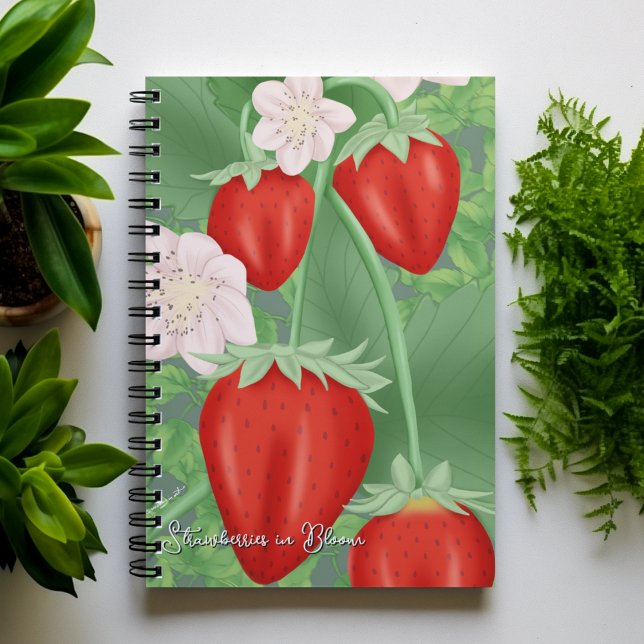 Strawberries in Bloom – Customisable front text Notebook (Creator Uploaded)