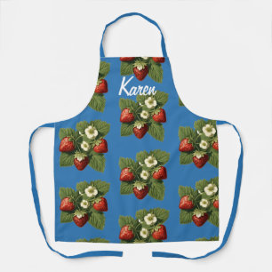 Strawberries  in French blue -personalized Apron