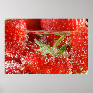Strawberries in water with bubbles poster
