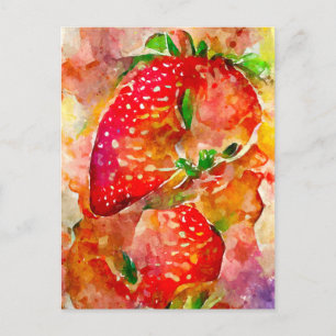 strawberries in watercolor. Painted fruit. Postcard