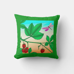 Strawberries on a Branch and Dragonfly Cushion