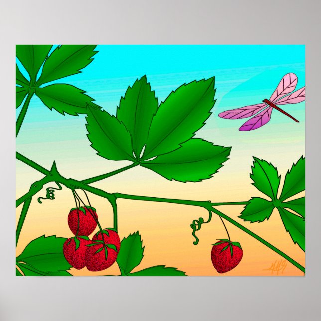 "Strawberries on a Branch" print with border (Front)