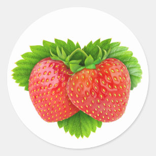 Strawberries on a leaf classic round sticker