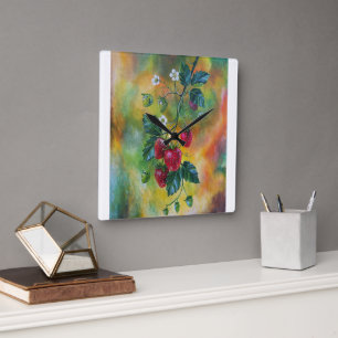 Strawberries on a Summer Vine by Alfred Fox Square Wall Clock
