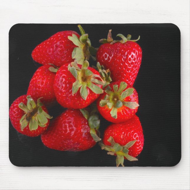 Strawberries on black Mousepad (Front)