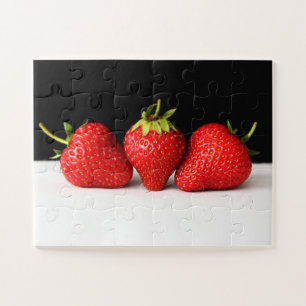 Strawberries On Black Over White 11x14 30pc jpcna Jigsaw Puzzle
