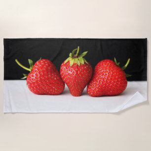 Strawberries On Black Over White btcna Beach Towel