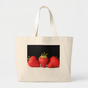 Strawberries On Black Over White jtcna Large Tote Bag