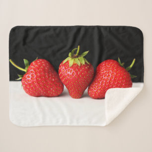 Strawberries On Black Over White sbcna Sherpa Blanket
