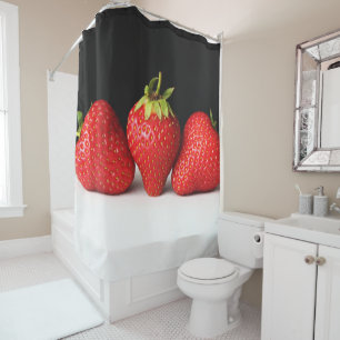 Strawberries On Black Over White sccn Shower Curtain
