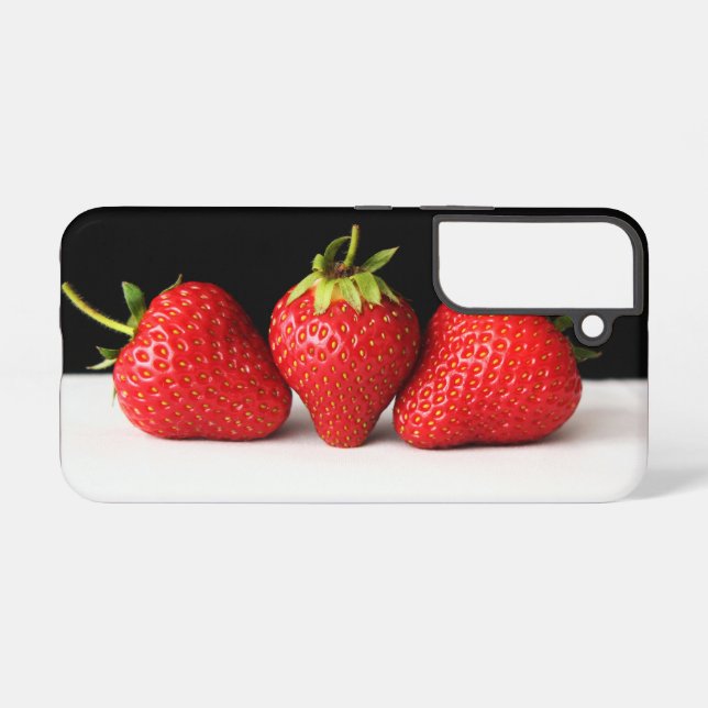 Strawberries On Black Over White sga Samsung Galaxy S22 Case (Back Horizontal)