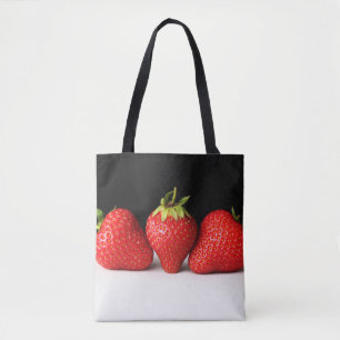 Strawberries On Black Over White stm Tote Bag