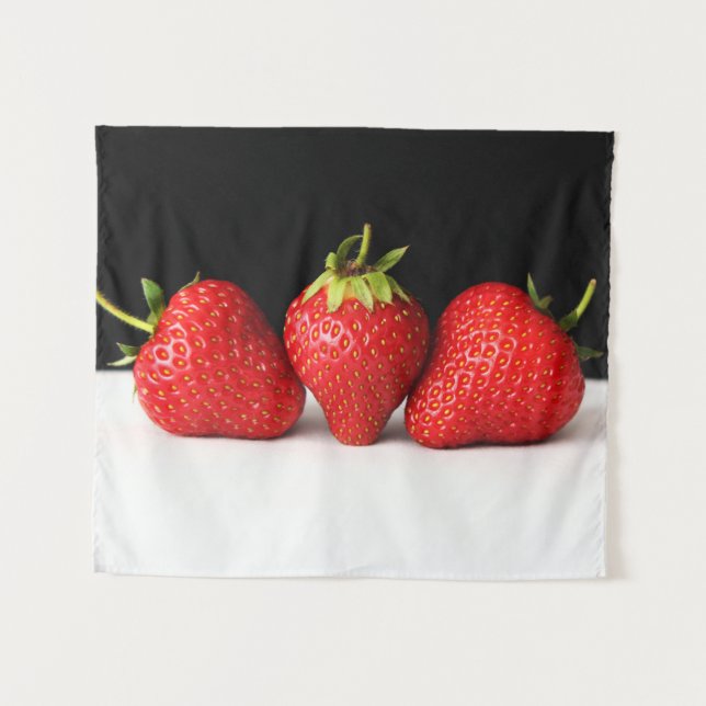 Strawberries On Black Over White wtcna Tapestry (Front (Horizontal))