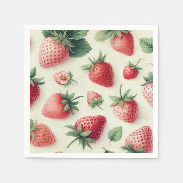 Strawberries on Cream Watercolor Berries Napkin (Front)