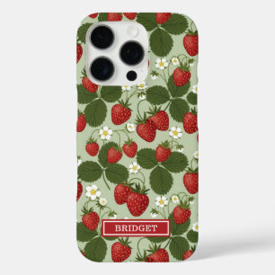 Strawberries On Green Monogrammed iPhone 16 Pro Case