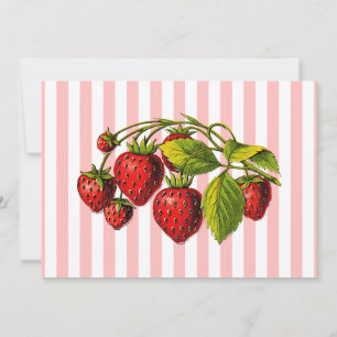 Strawberries on Pink and White Stripes Invitation