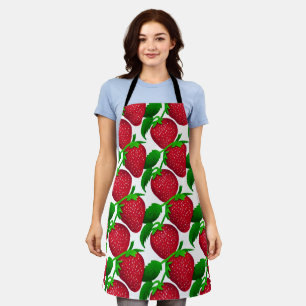 Strawberries on White Background Pattern Apron