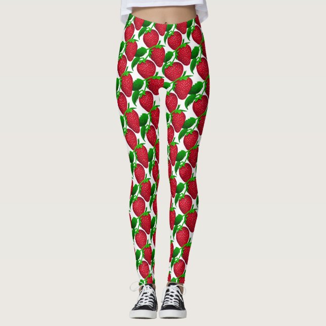 Strawberries on White Background Pattern   Leggings (Front)
