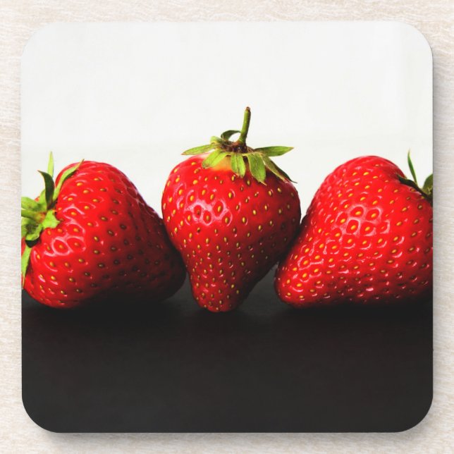 Strawberries On White Over Black coastercn Coaster (Front)