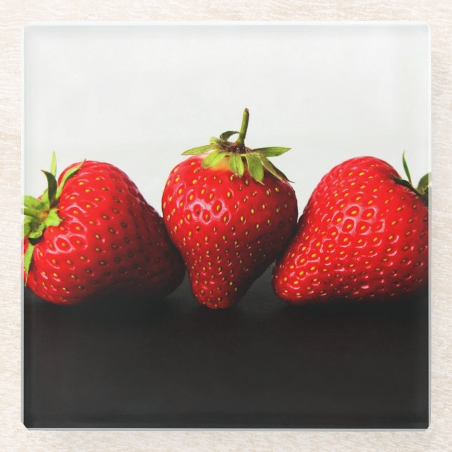 Strawberries On White Over Black coastercna Glass Coaster (Front)