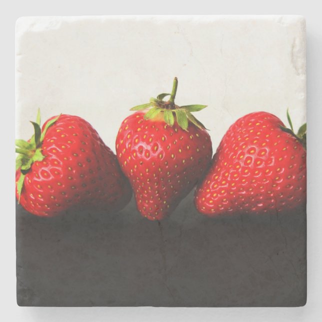 Strawberries On White Over Black coastercna Stone Coaster (Front)