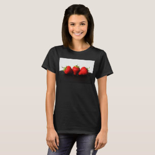 Strawberries On White Over Black Womens cn T-Shirt