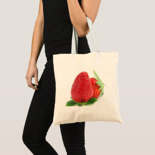 Strawberries on white tote bag