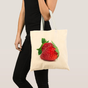 Strawberries on white tote bag