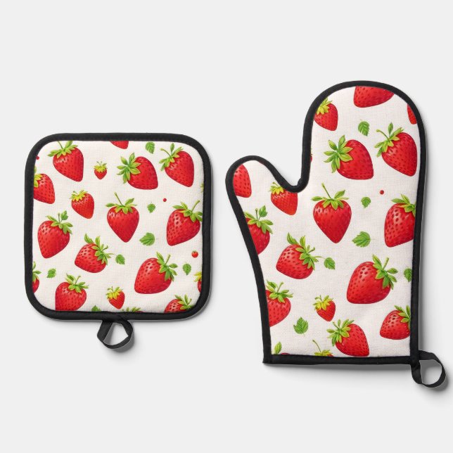 Strawberries Oven Mitt & Pot Holder Set (Front)