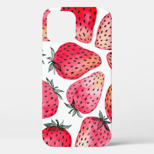 Strawberries painted with watercolor and ink seaml iPhone 12 case