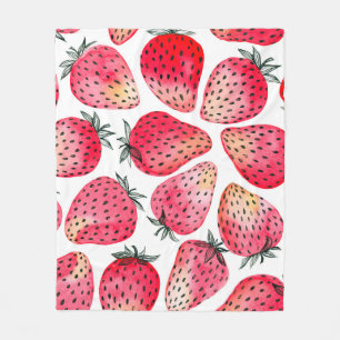 Strawberries painted with watercolor and ink seaml fleece blanket
