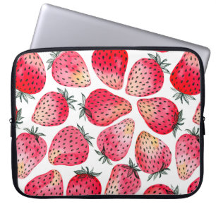 Strawberries painted with watercolor and ink seaml laptop sleeve