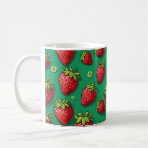 Strawberries pattern on green coffee mug