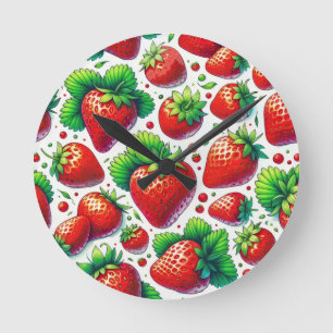 Strawberries Pattern Round Clock