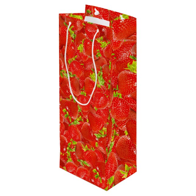 Strawberries Pattern Wine Gift Bag (Back Angled)