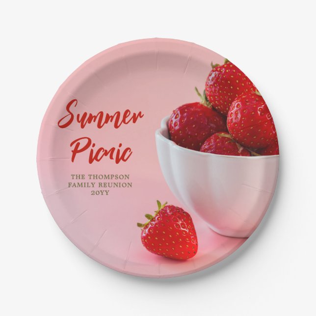 Strawberries Photo Summer Picnic Family Reunion Paper Plate (Front)