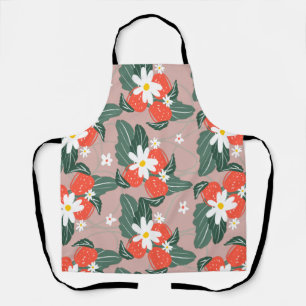 Strawberries Picking Patch Pattern Hand Drawn Apron