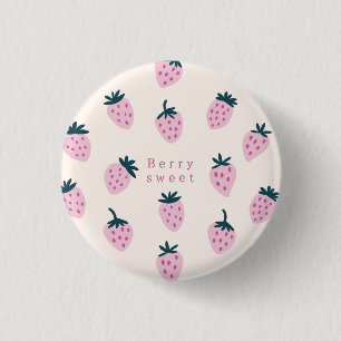 Strawberries pink  3 cm round badge