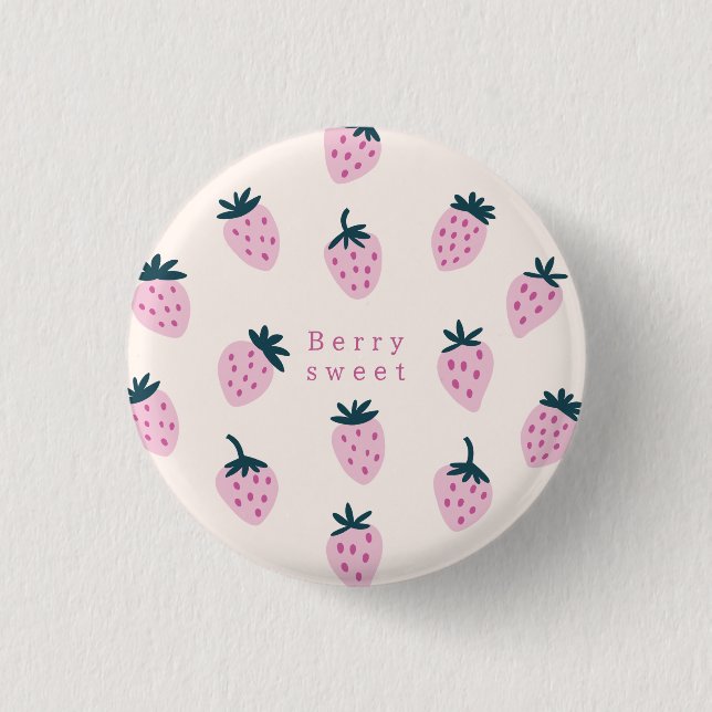 Strawberries pink  3 cm round badge (Front)