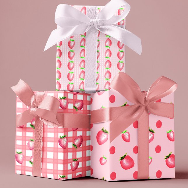 Strawberries Pink and Red Watercolor Wrapping Paper Sheet (Creator Uploaded)